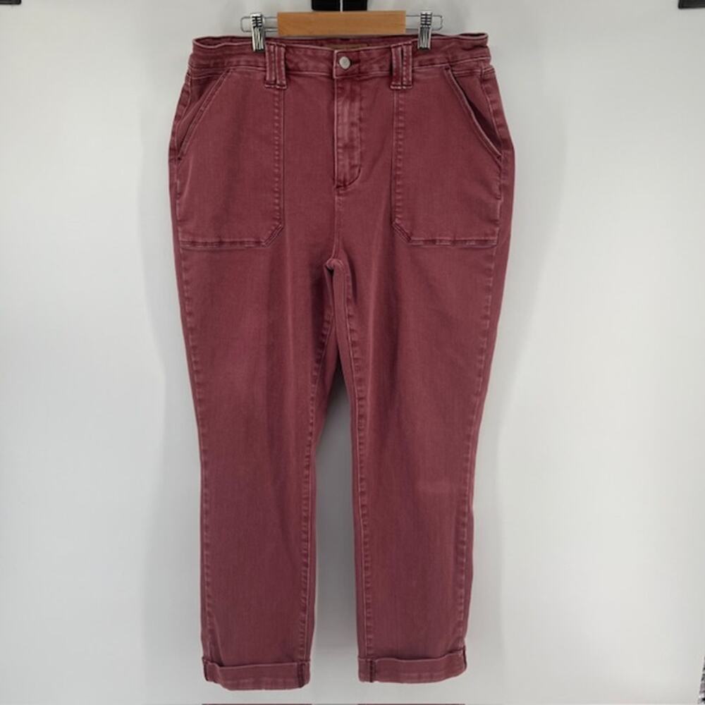 Judy Blue Aurora Weekender High Rise Cuffed Jeans Womens 32 Red Denim Stretch